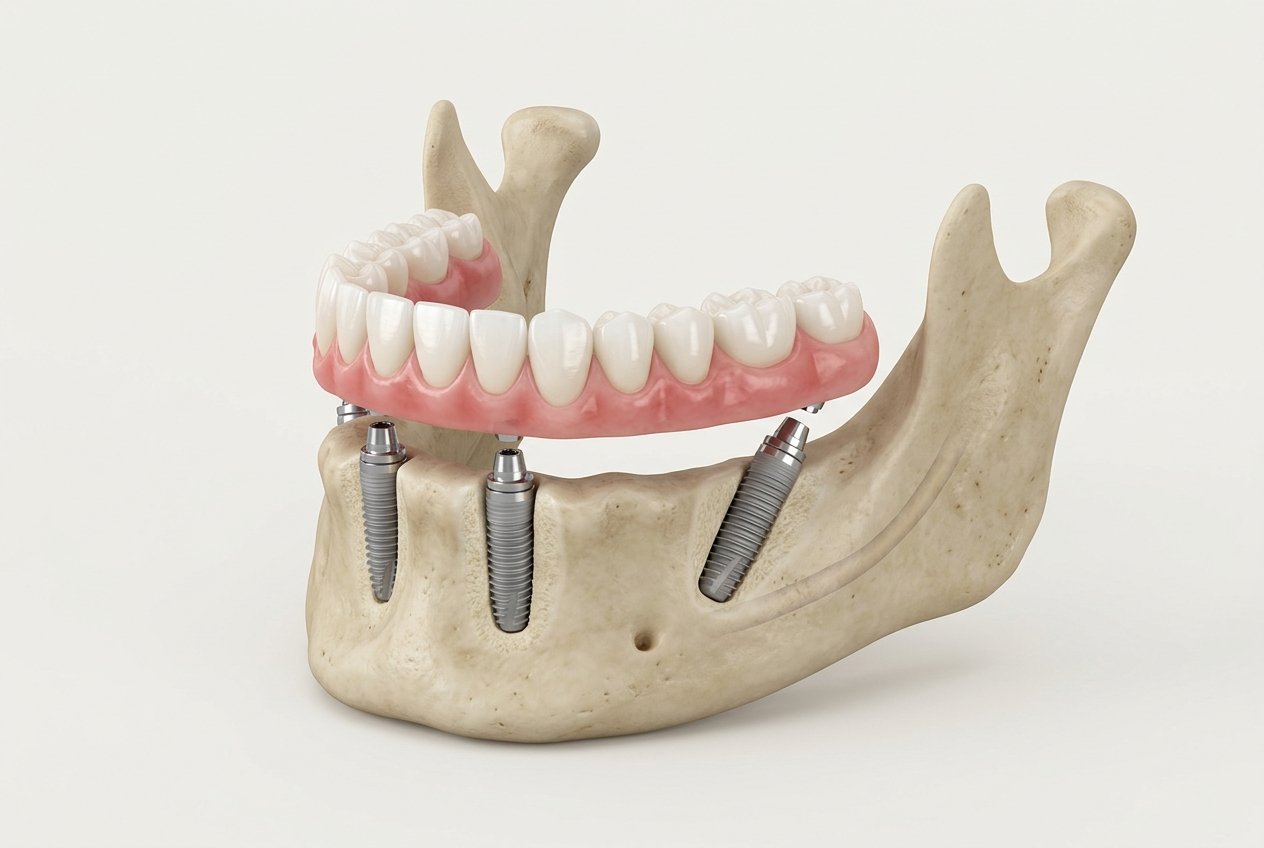 All-on-4 dental implant technique supporting full arch bridge on 4 implants